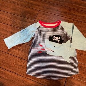 Mud Pie Long Sleeve Pirate Shark Tee Blue Stripes and Red Accents